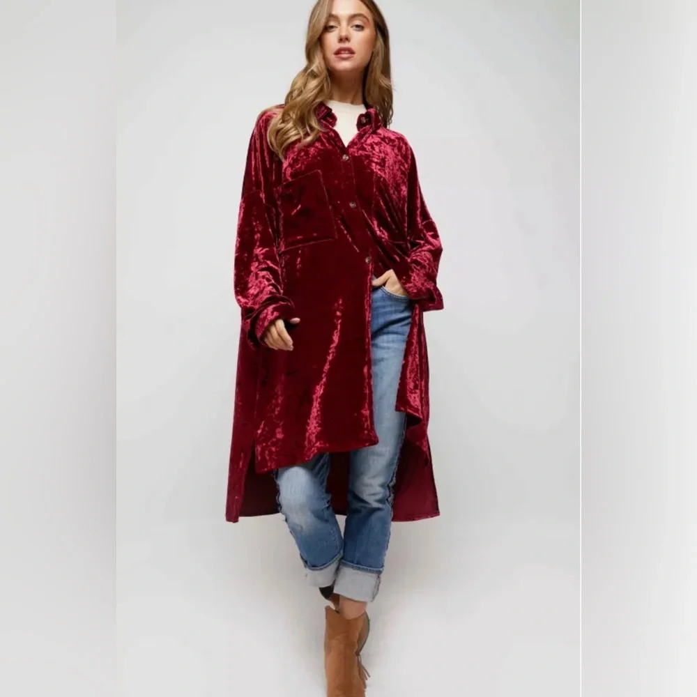 💫 Crushed Velvet Shirt Dress - Picture 2 of 11